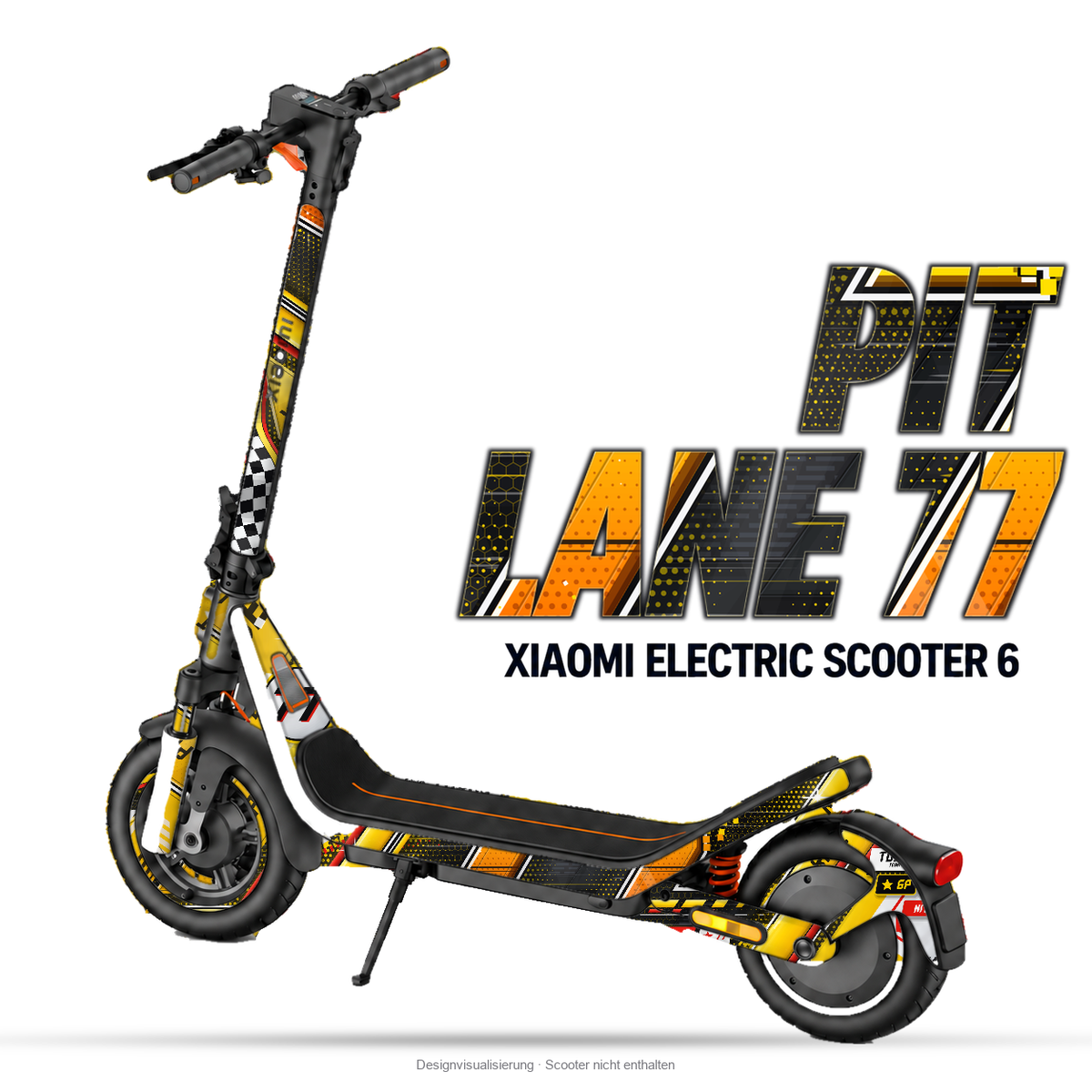 PIT LANE 77 – Designvisualisierung am Xiaomi Electric Scooter 6. Scooter nicht enthalten.