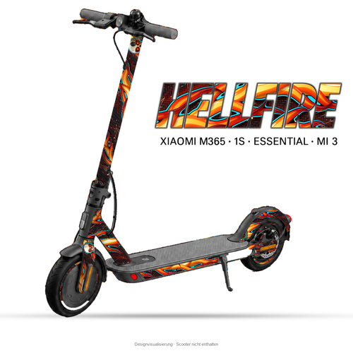 HELLFIRE – Designvisualisierung am Xiaomi M365 / 1S / Essential / Mi 3. Scooter nicht enthalten.