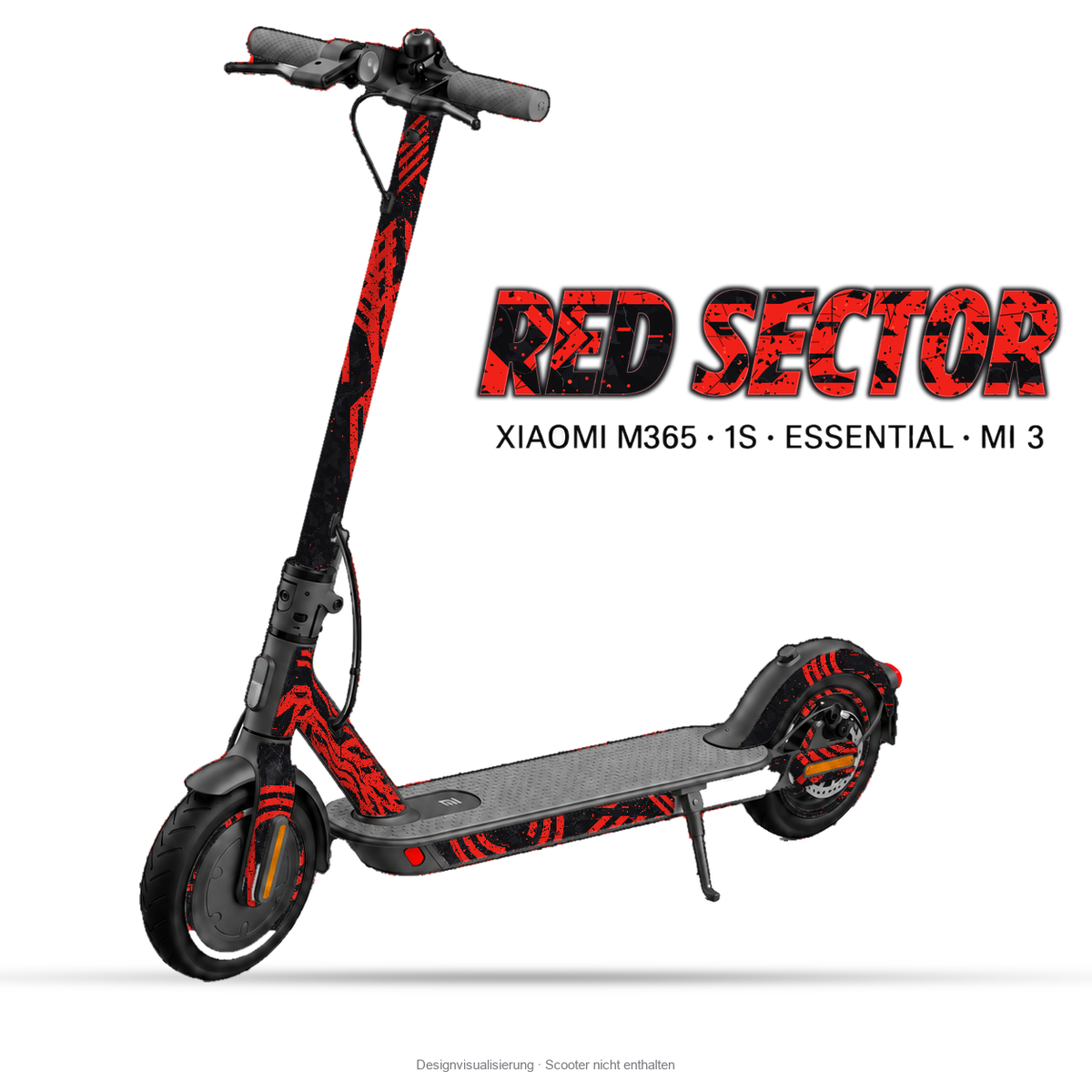 RED SECTOR – Designvisualisierung am Xiaomi M365 / 1S / Essential / Mi 3. Scooter nicht enthalten.