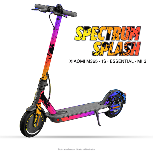 SPECTRUM SPLASH – Designvisualisierung am Xiaomi M365 / 1S / Essential / Mi 3. Scooter nicht enthalten.