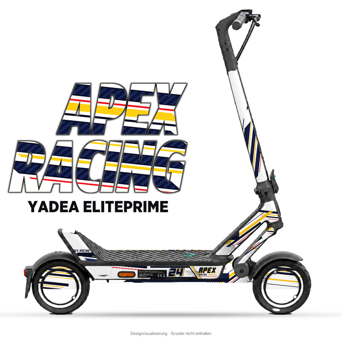 APEX RACING – Designvisualisierung am Yadea ElitePrime. Scooter nicht enthalten.