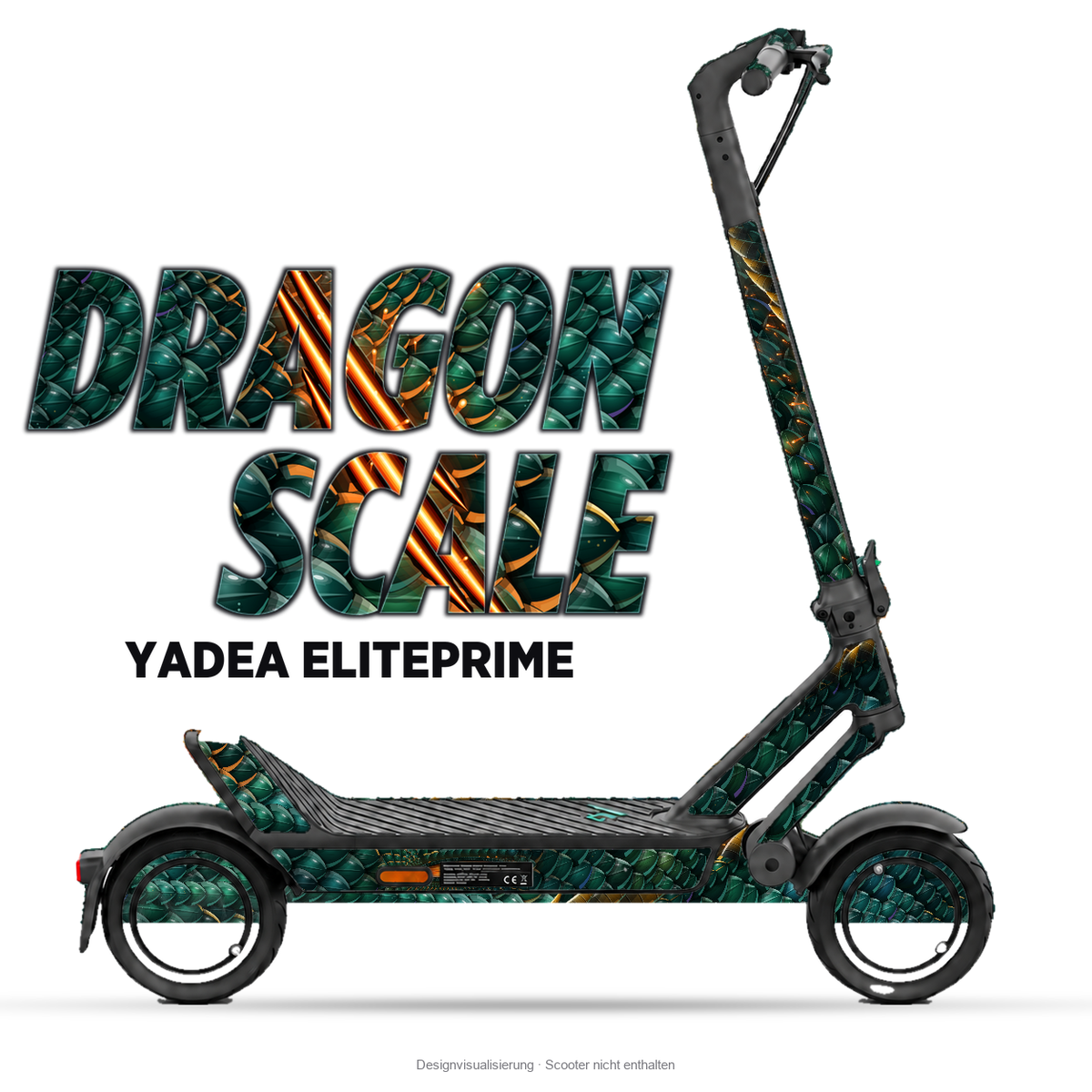 DRAGON SCALE – Designvisualisierung am Yadea ElitePrime. Scooter nicht enthalten.