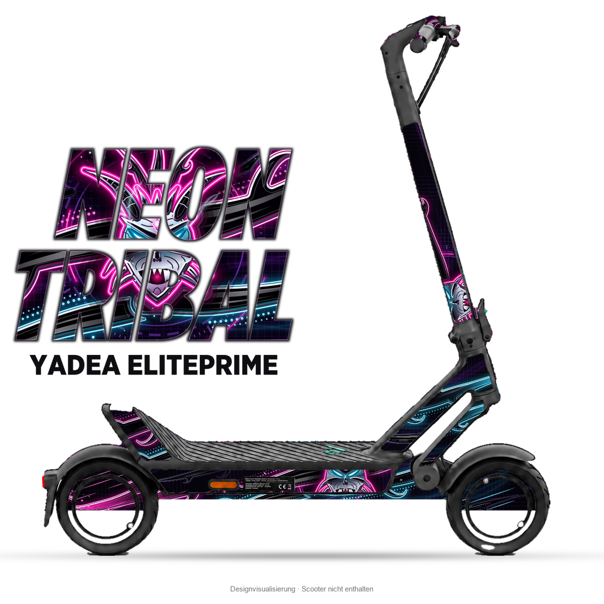 NEON TRIBAL – Designvisualisierung am Yadea ElitePrime. Scooter nicht enthalten.