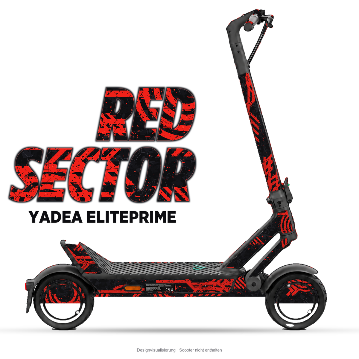 RED SECTOR – Designvisualisierung am Yadea ElitePrime. Scooter nicht enthalten.