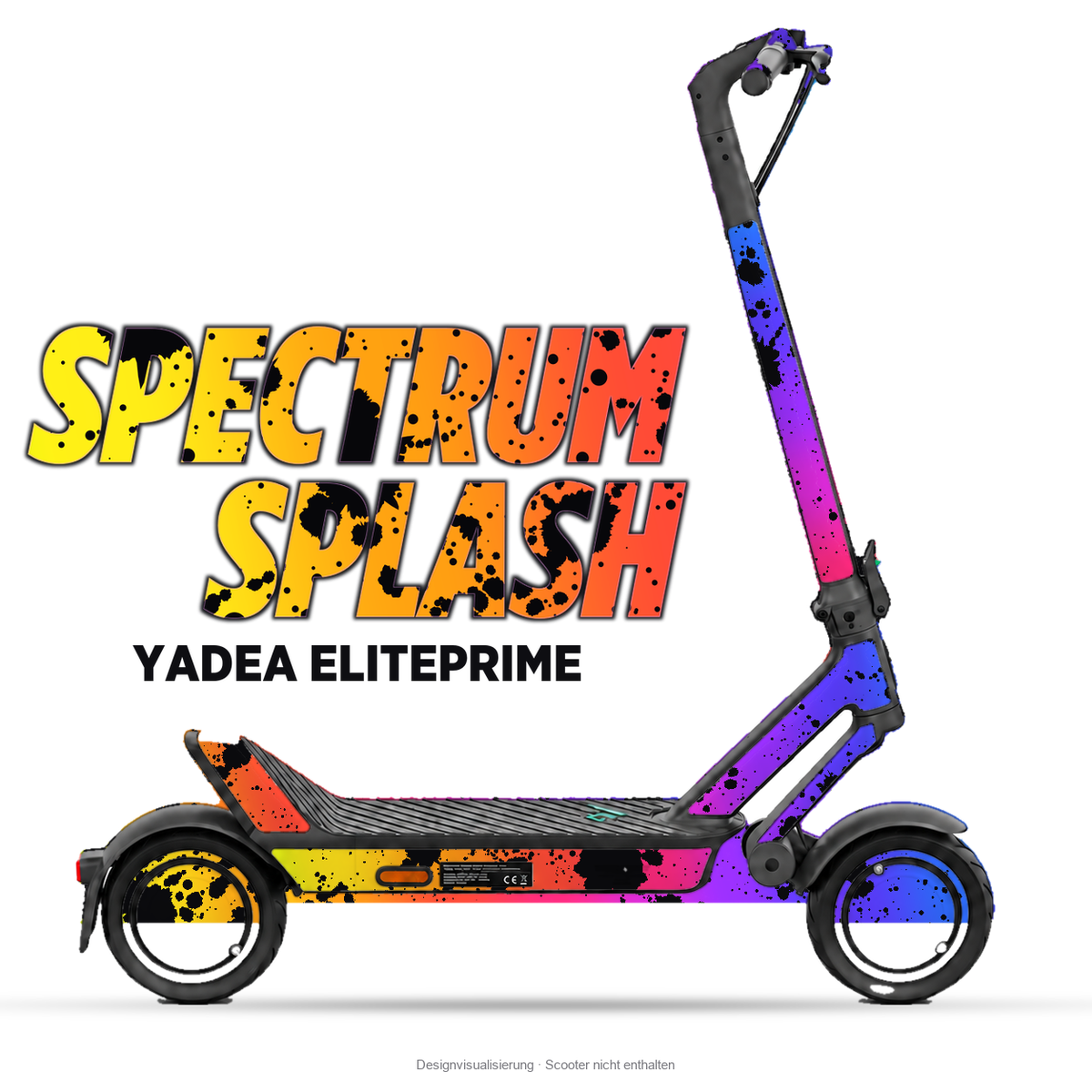 SPECTRUM SPLASH – Designvisualisierung am Yadea ElitePrime. Scooter nicht enthalten.