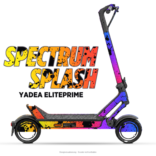 SPECTRUM SPLASH – Designvisualisierung am Yadea ElitePrime. Scooter nicht enthalten.