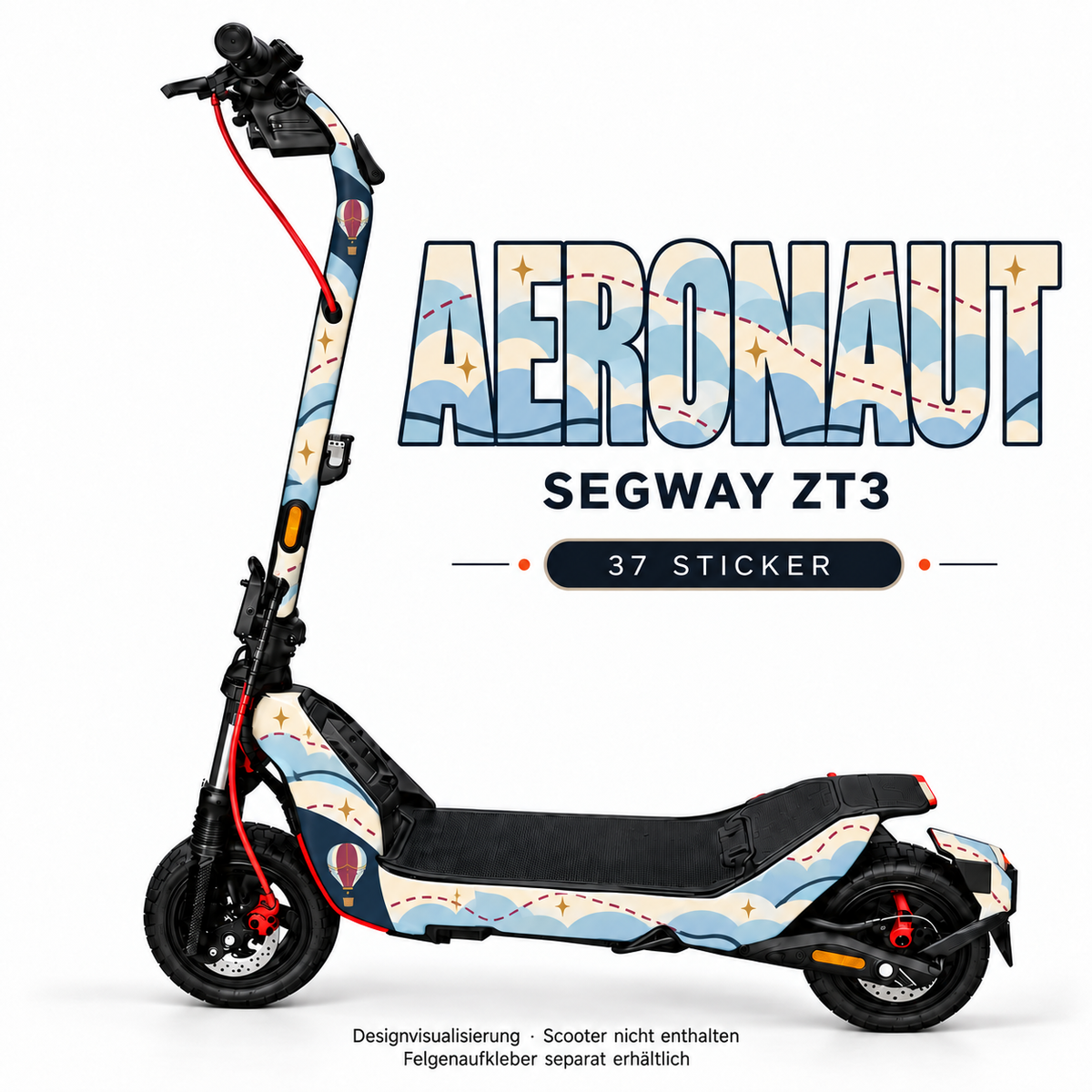 AERONAUT Skin am Segway Ninebot ZT3 Pro – Designvisualisierung, Felgenaufkleber separat