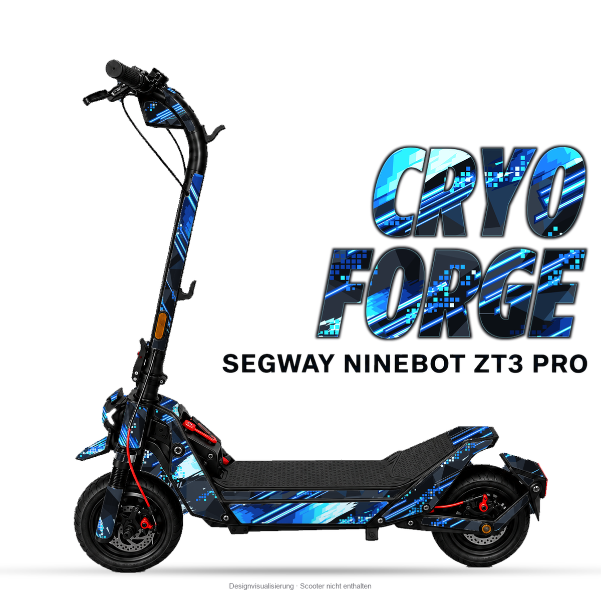 CRYO FORGE – Designvisualisierung am Segway Ninebot ZT3 Pro. Scooter nicht enthalten.