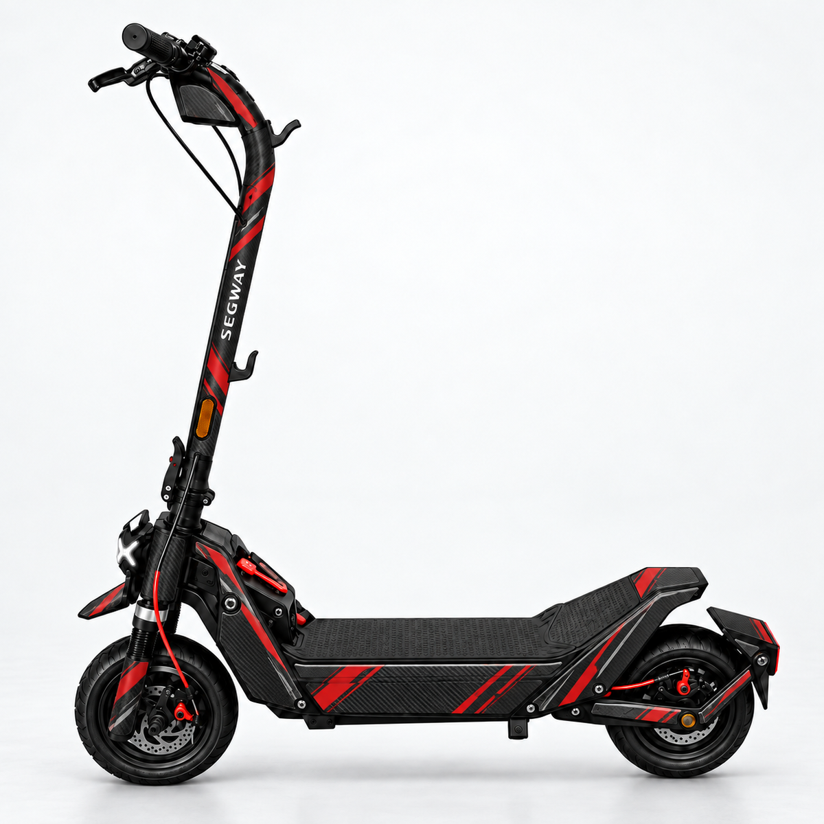 Carbon Redline – Designvisualisierung des montierten Skins am Segway Ninebot ZT3. Scooter nicht enthalten.