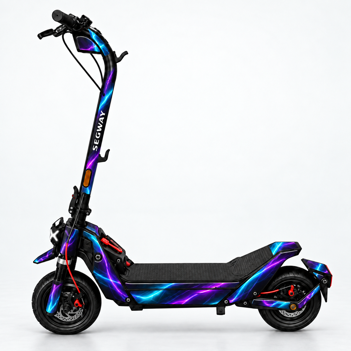 Violet Voltage – Designvisualisierung des montierten Skins am Segway Ninebot ZT3. Scooter nicht enthalten.