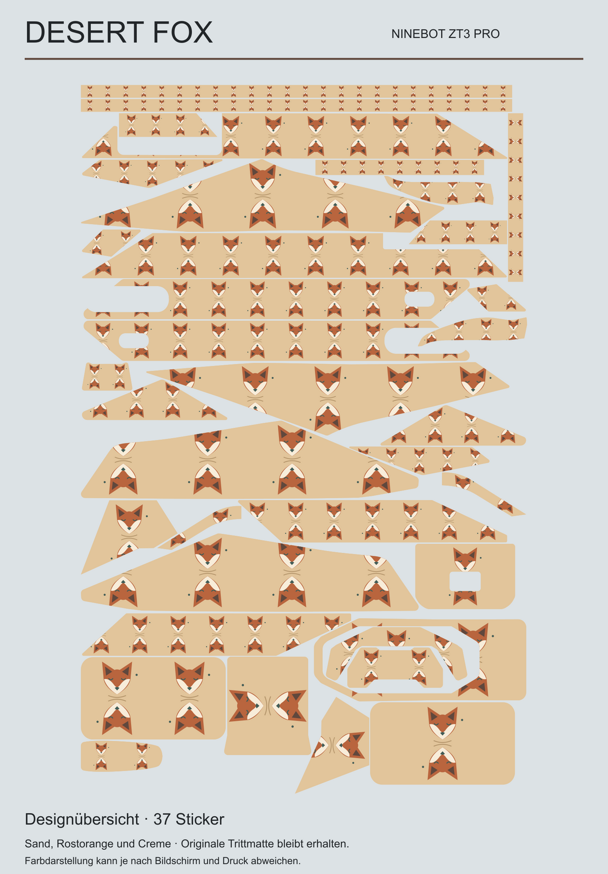 Desert Fox: tatsächliche Gestaltung aller 37 ZT3-Skin-Teile mit vier originalen Aussparungen.