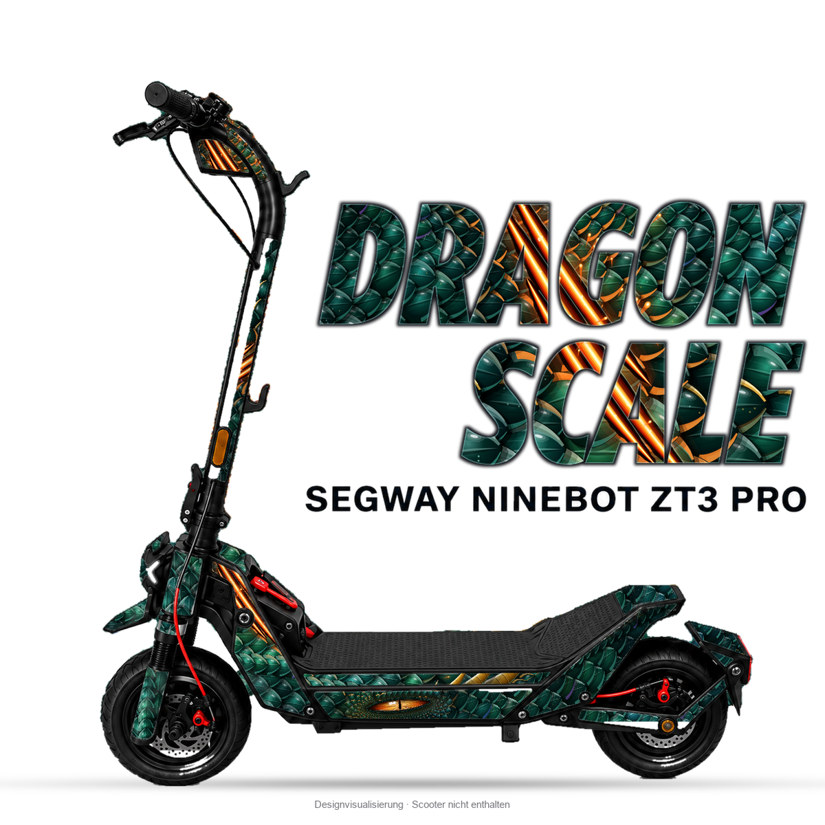 DRAGON SCALE – Designvisualisierung am Segway Ninebot ZT3 Pro. Scooter nicht enthalten.