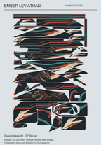 Tatsächliche Gestaltung der 37 Ember-Leviathan-Skinteile für ZT3 Pro. Vier ausgesparte Öffnungen und gezielt platzierte Illustrationen.