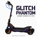 GLITCH PHANTOM Skin in Schwarz mit violetten, magentafarbenen und blauen Fragmenten für Segway Ninebot ZT3 Pro – digitale Designvisualisierung; Scooter, Kabelschutz und Trittmatte nicht enthalten