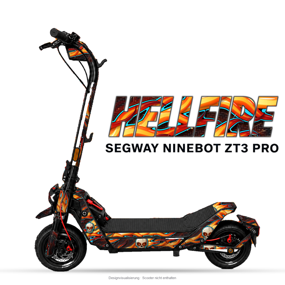 HELLFIRE – Designvisualisierung am Segway Ninebot ZT3 Pro. Scooter nicht enthalten.