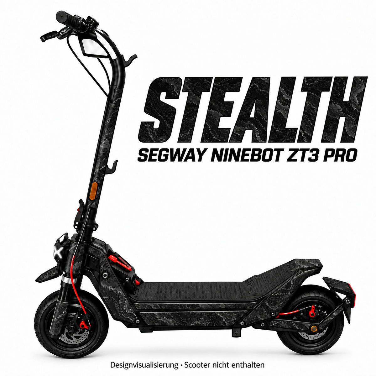 STEALTH – Designvisualisierung am Segway Ninebot ZT3. Scooter nicht enthalten.