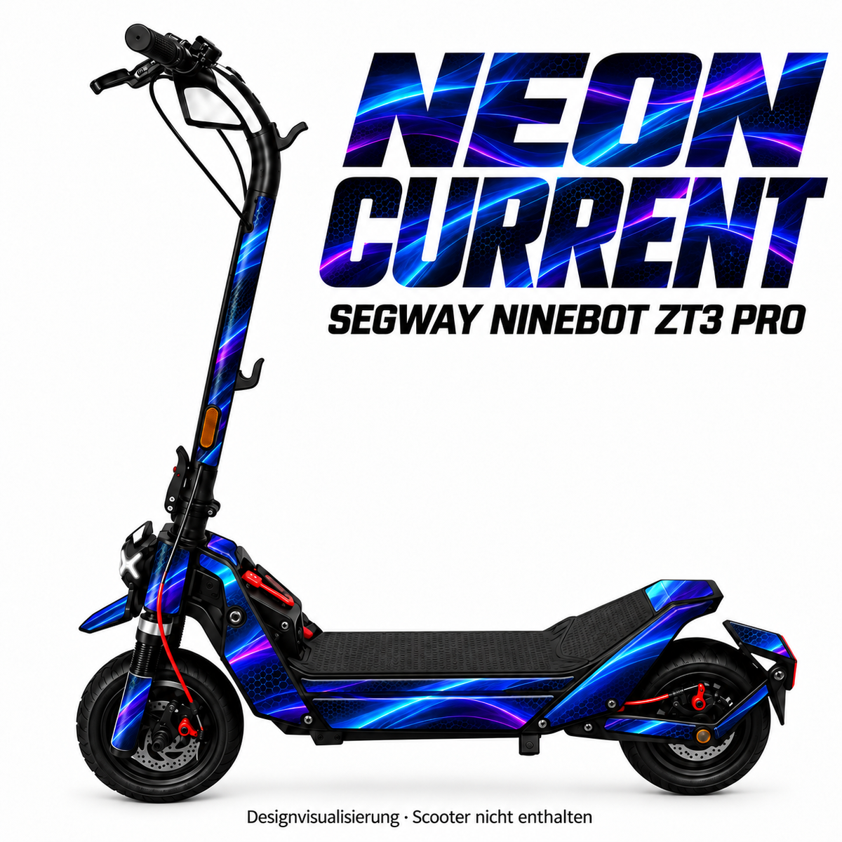 NEON CURRENT – Designvisualisierung am Segway Ninebot ZT3 Pro. Scooter nicht enthalten.