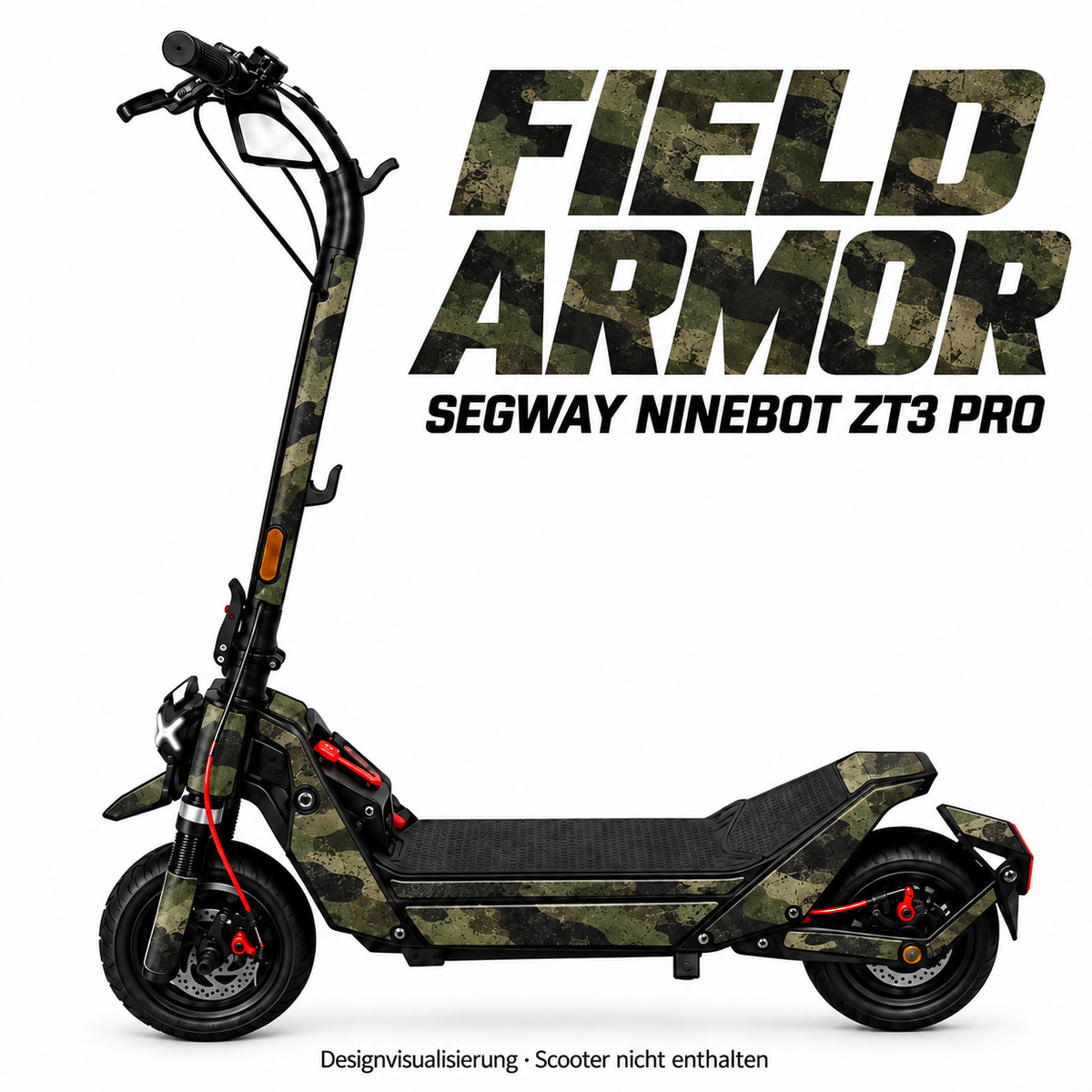 FIELD ARMOR – Designvisualisierung am Segway Ninebot ZT3 Pro. Scooter nicht enthalten.