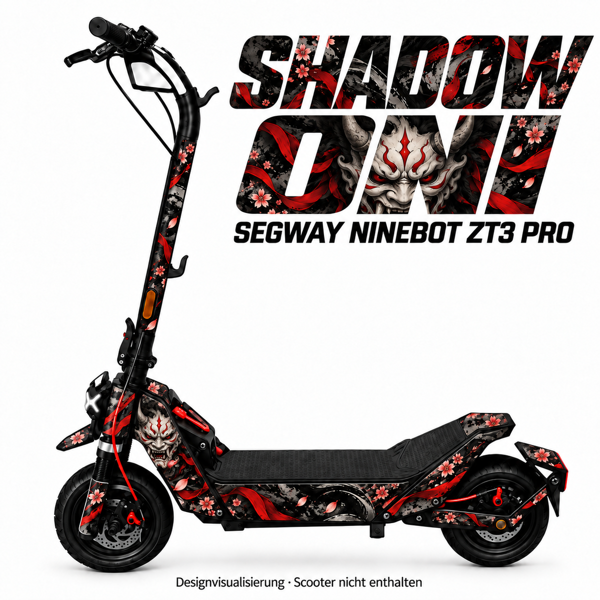 SHADOW ONI – Designvisualisierung am Segway Ninebot ZT3 Pro. Scooter nicht enthalten.