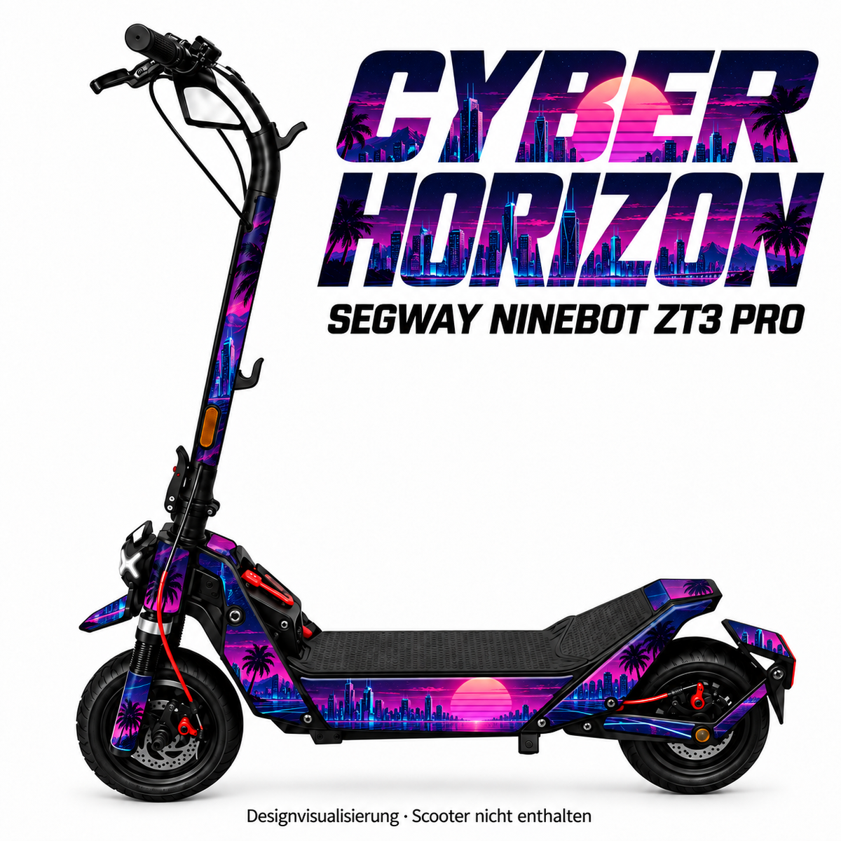 CYBER HORIZON – Designvisualisierung am Segway Ninebot ZT3 Pro. Scooter nicht enthalten.