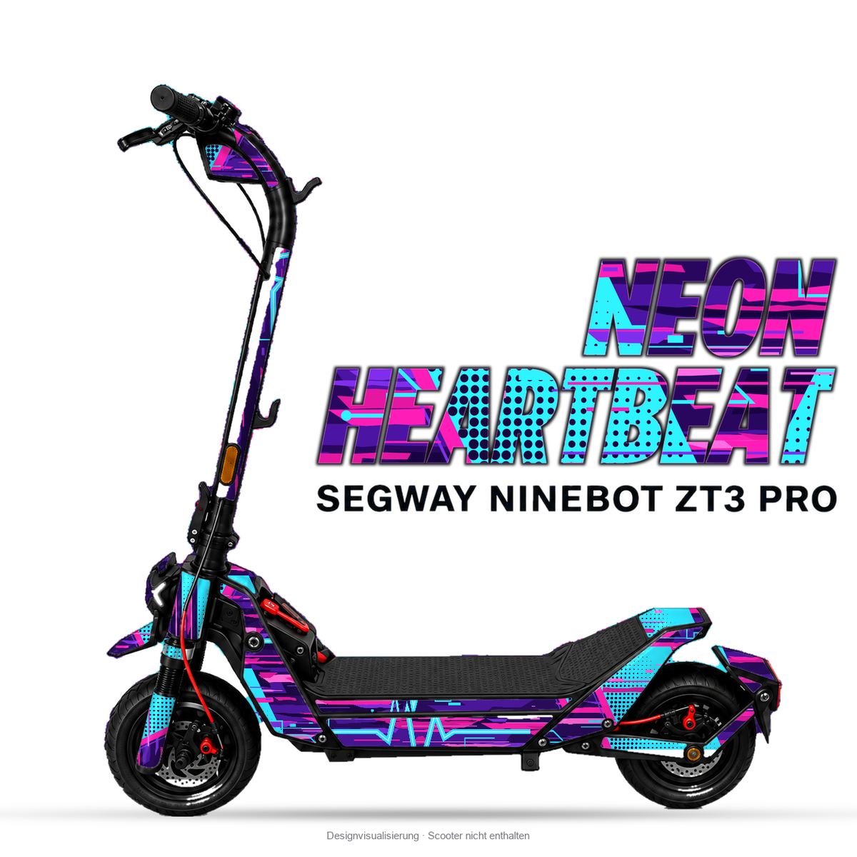 NEON HEARTBEAT – Designvisualisierung am Segway Ninebot ZT3 Pro. Scooter nicht enthalten.