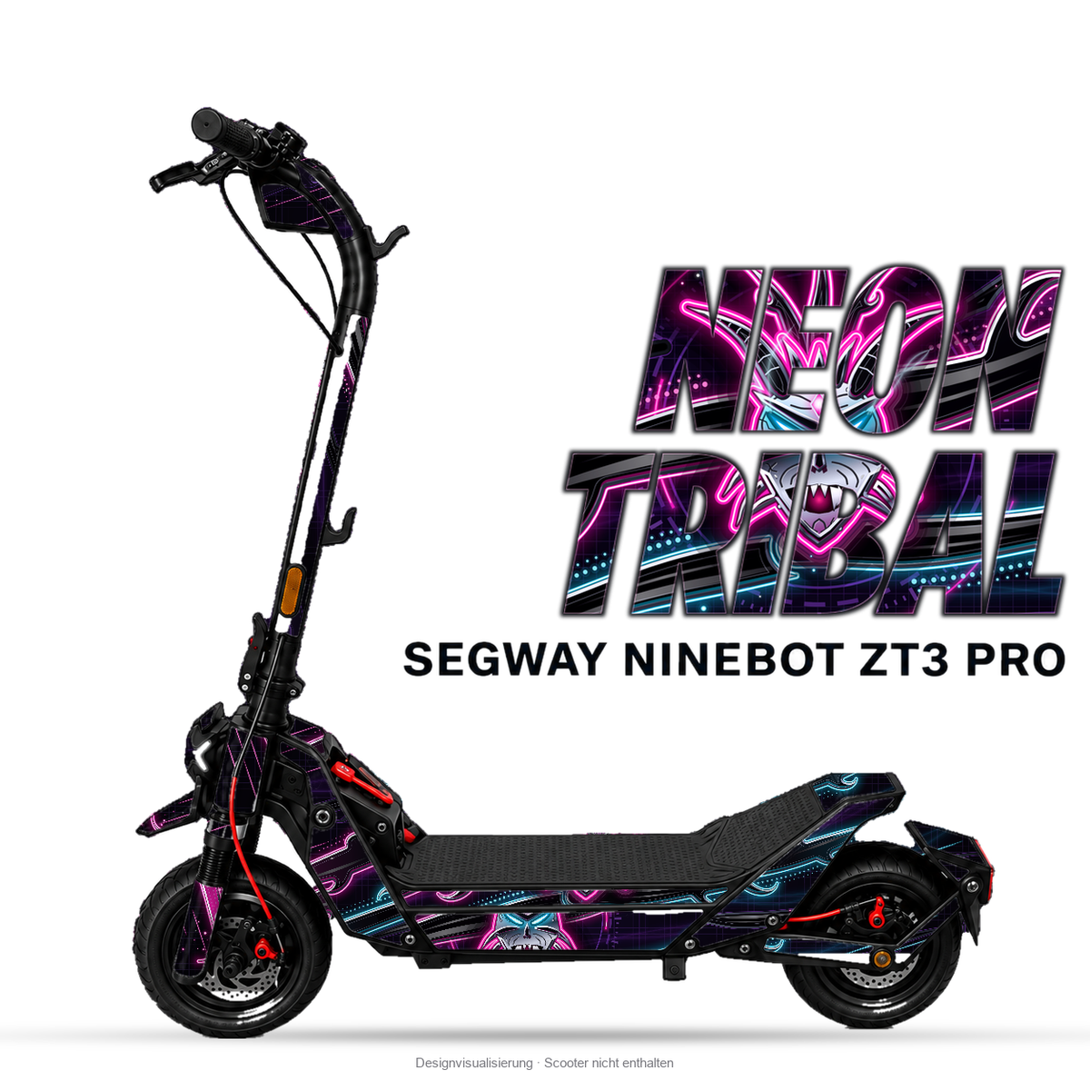NEON TRIBAL – Designvisualisierung am Segway Ninebot ZT3 Pro. Scooter nicht enthalten.