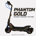 PHANTOM GOLD Skin für Segway Ninebot ZT3 Pro – goldfarbene Winkelbänder und feine Konturen auf schwarzem Grund; digitale Designvisualisierung