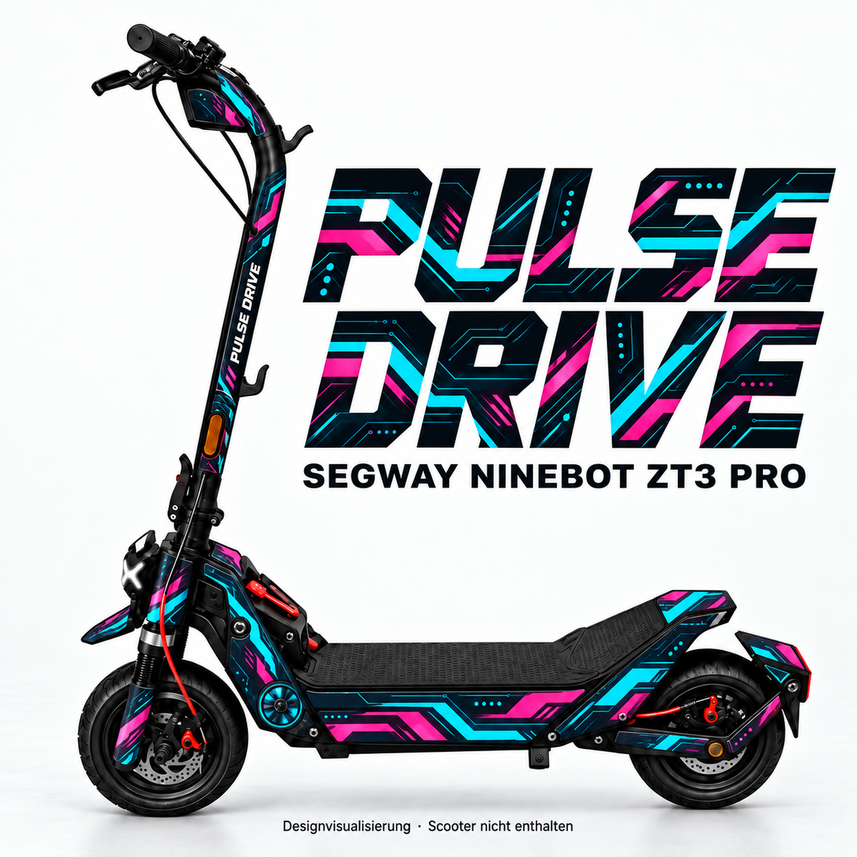 SEGWAY NINEBOT ZT3 SKIN | PULSE DRIVE – Designvisualisierung am passenden Scooter. Scooter nicht enthalten.