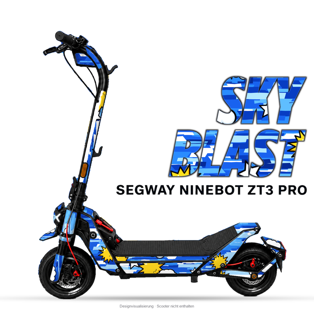SKY BLAST – Designvisualisierung am Segway Ninebot ZT3 Pro. Scooter nicht enthalten.