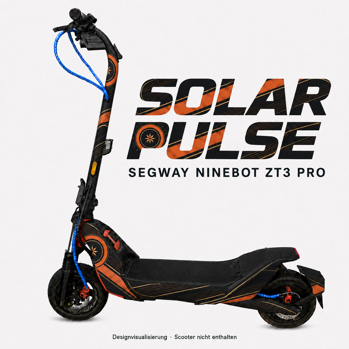 SOLAR PULSE Skin für Segway Ninebot ZT3 Pro in Anthrazit, Orange und Sand – digitale Designvisualisierung, Scooter nicht enthalten