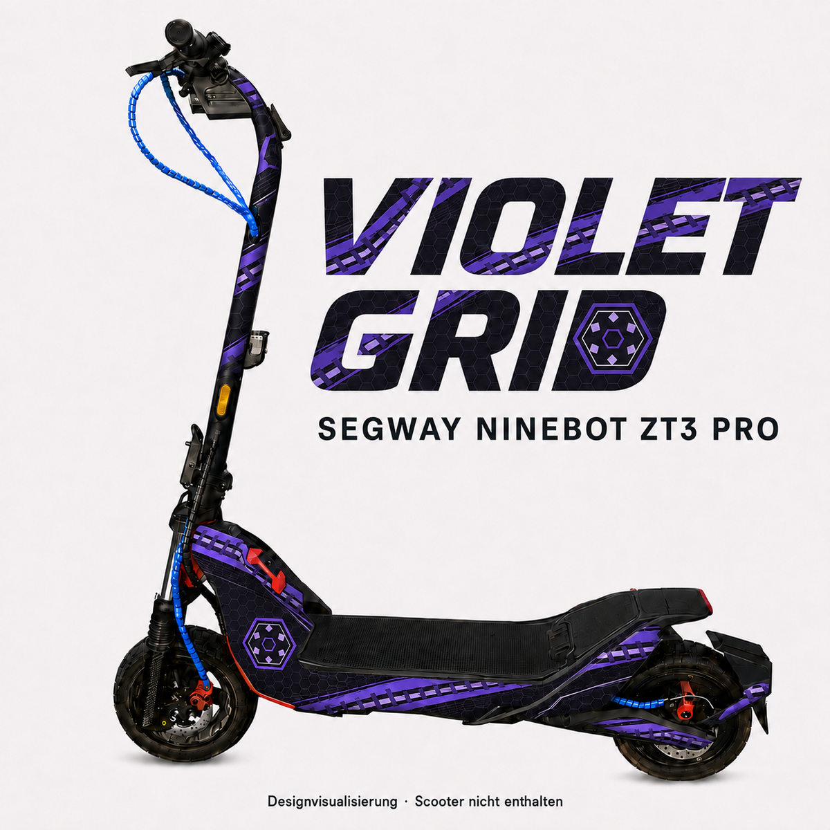 VIOLET GRID Skin für Segway Ninebot ZT3 Pro mit violetten Bändern und Hexagonraster – digitale Designvisualisierung, Scooter nicht enthalten