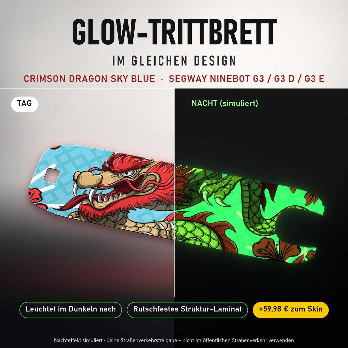 Glow-Trittbrett – CRIMSON DRAGON SKY BLUE, Tag/Nacht