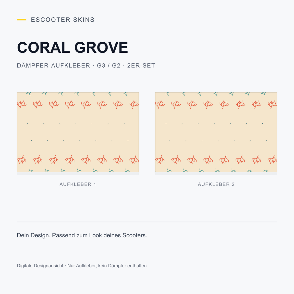 Coral Grove – Dämpfer-Aufkleber G3 / G2, 2er-Set, digitale Designansicht