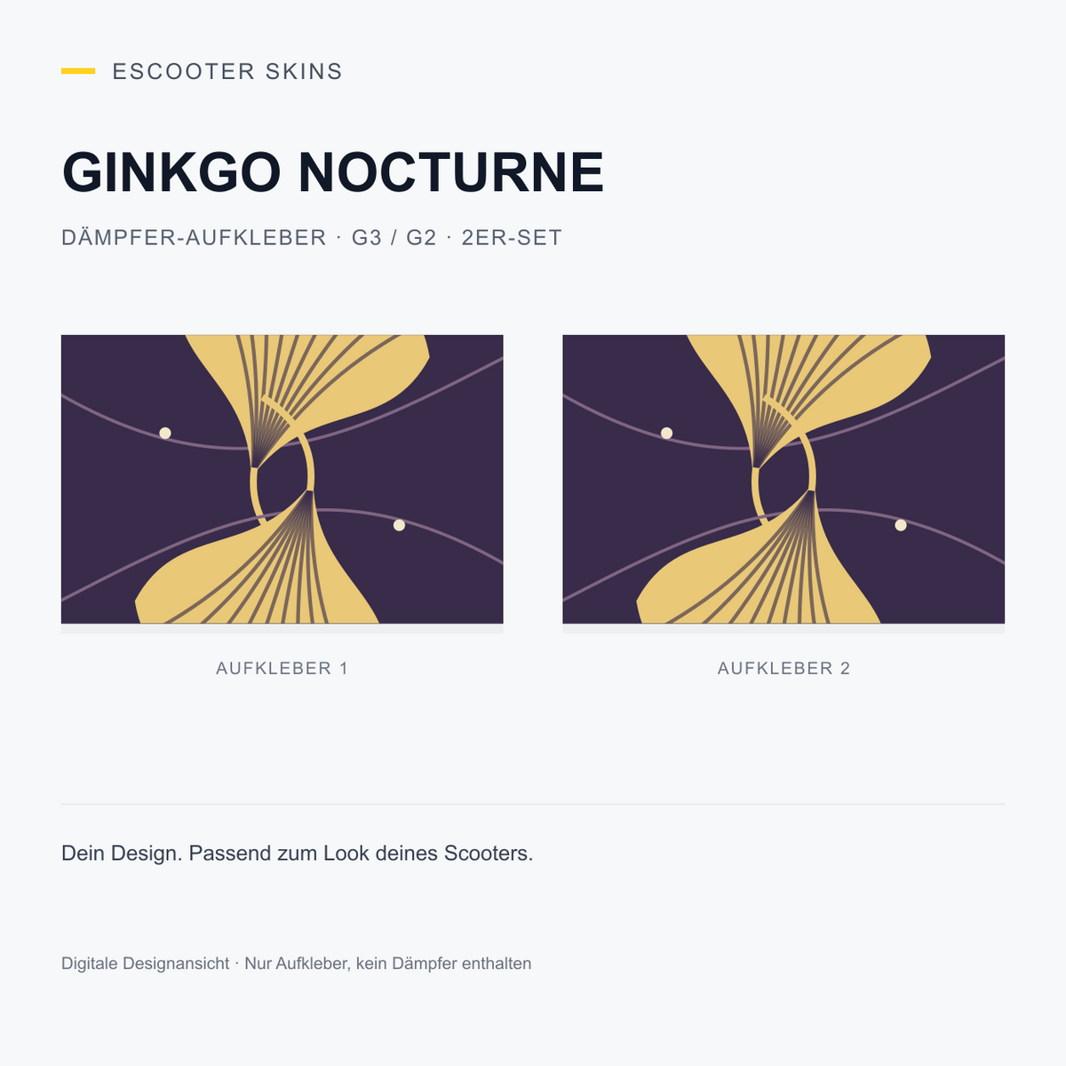 Ginkgo Nocturne – Dämpfer-Aufkleber G3 / G2, 2er-Set, digitale Designansicht