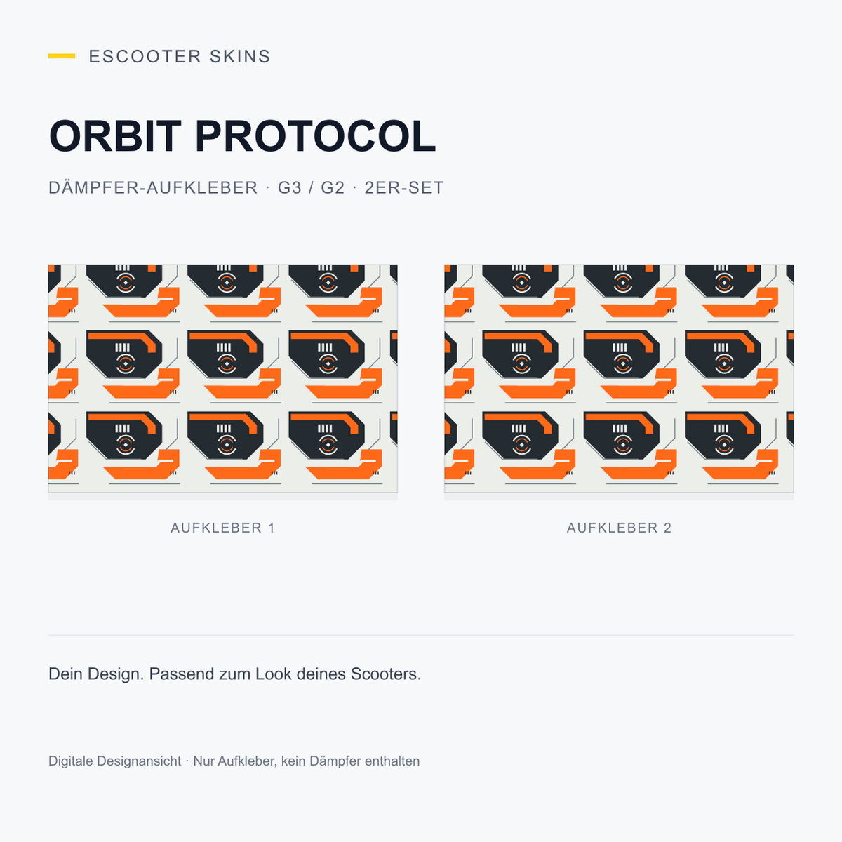 Orbit Protocol – Dämpfer-Aufkleber G3 / G2, 2er-Set, digitale Designansicht