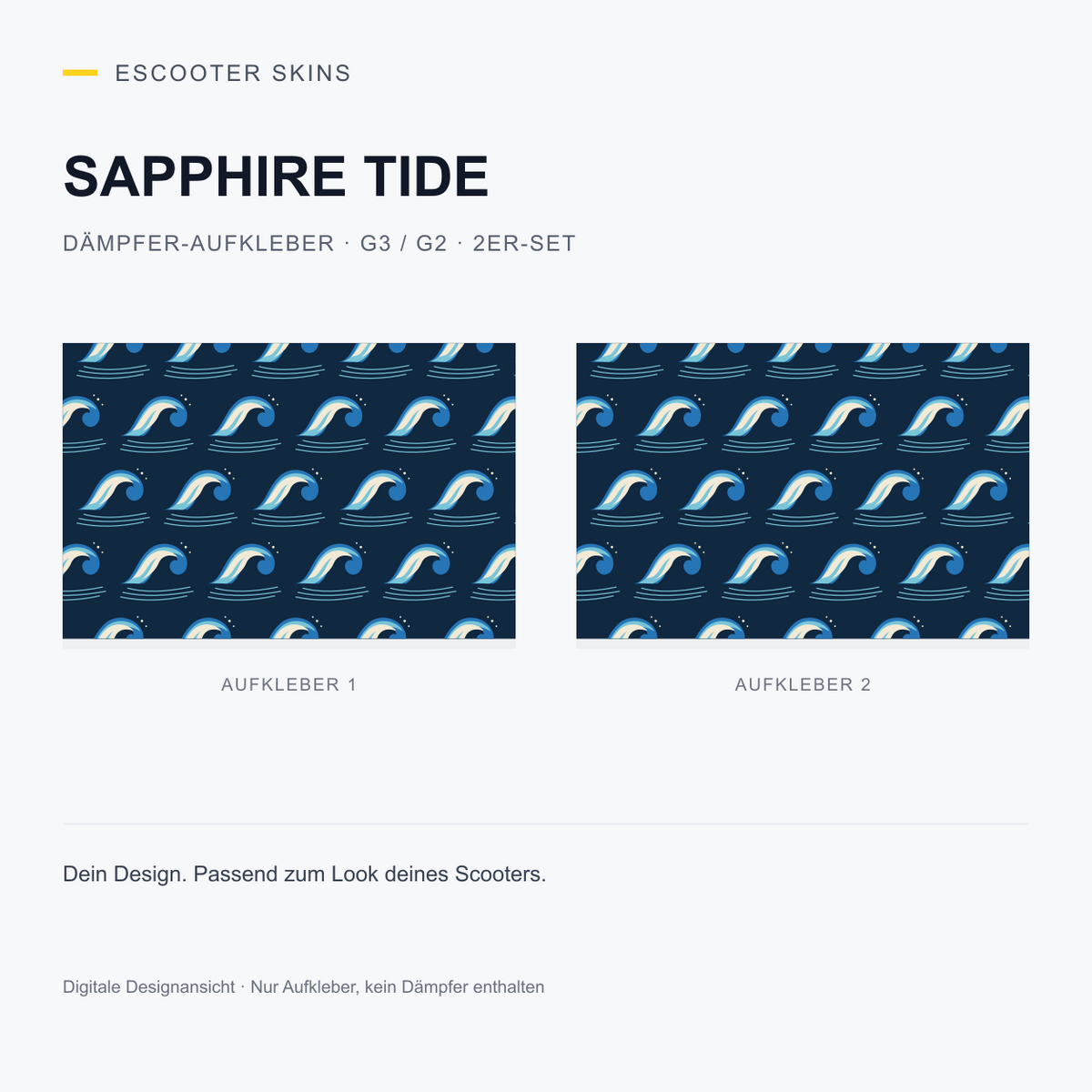 Sapphire Tide – Dämpfer-Aufkleber G3 / G2, 2er-Set, digitale Designansicht