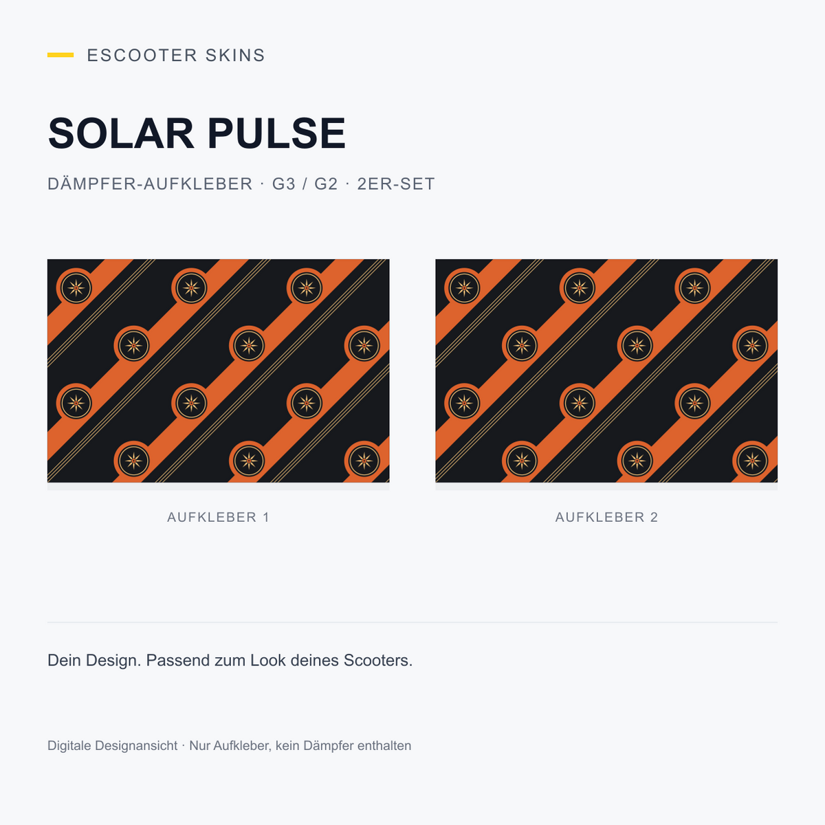 Solar Pulse – Dämpfer-Aufkleber G3 / G2, 2er-Set, digitale Designansicht