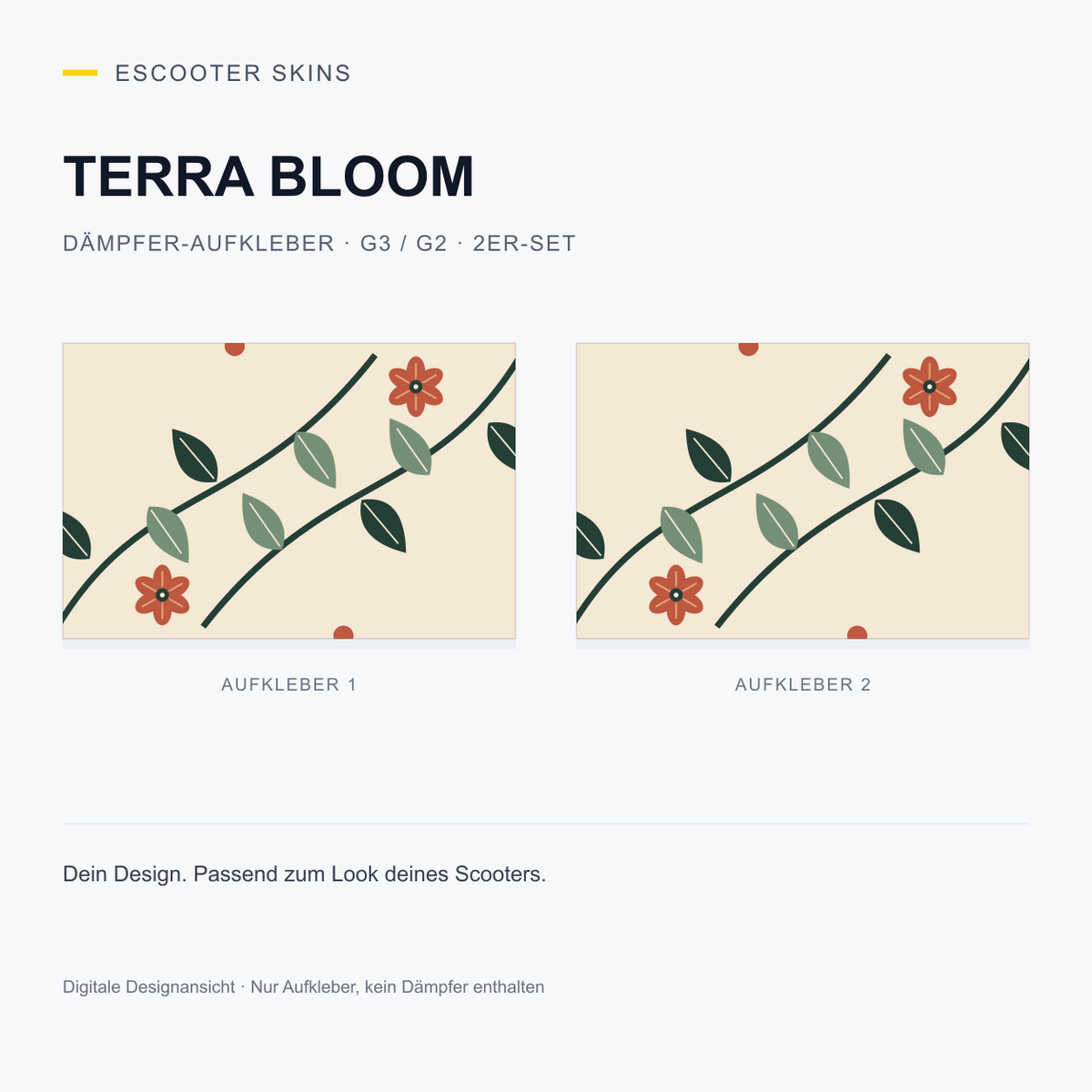 Terra Bloom – Dämpfer-Aufkleber G3 / G2, 2er-Set, digitale Designansicht