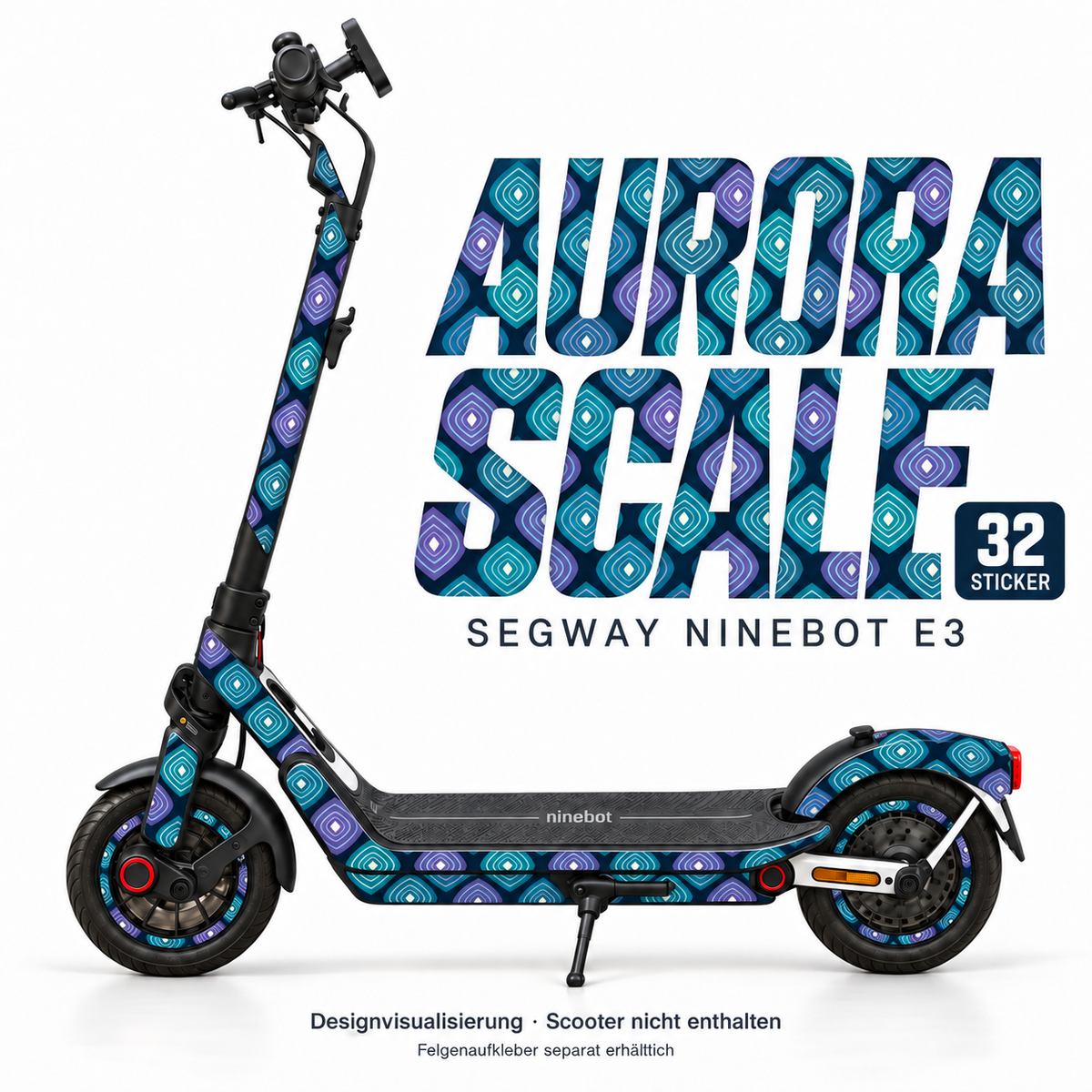AURORA SCALE Skin für Segway Ninebot E3. Felgenaufkleber separat erhältlich.