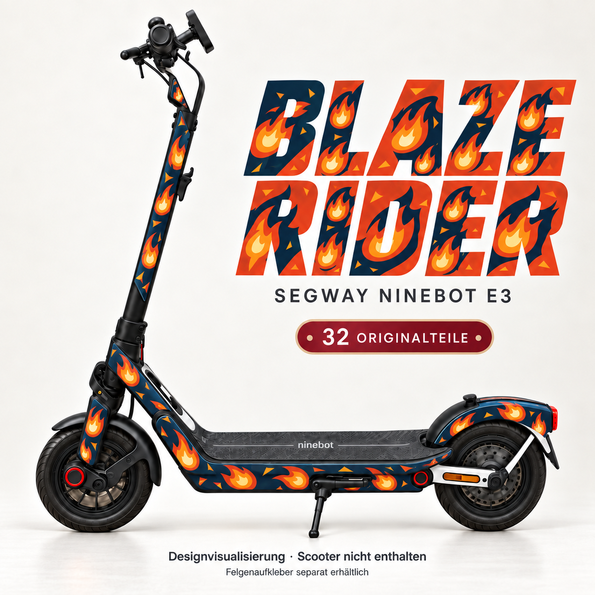 BLAZE RIDER Skin für Segway Ninebot E3. Felgenaufkleber separat erhältlich.