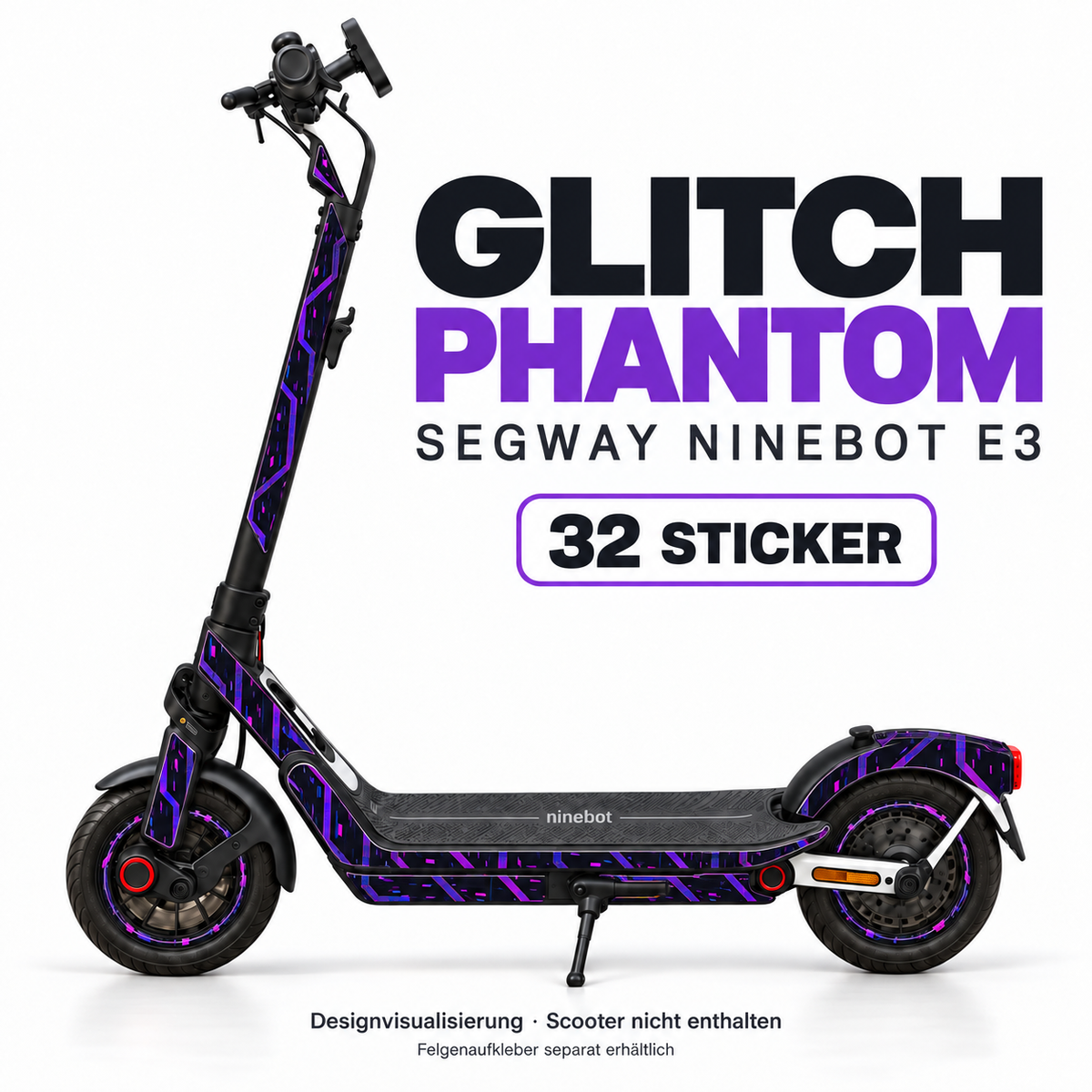 GLITCH PHANTOM Skin für Segway Ninebot E3. Felgenaufkleber separat erhältlich.