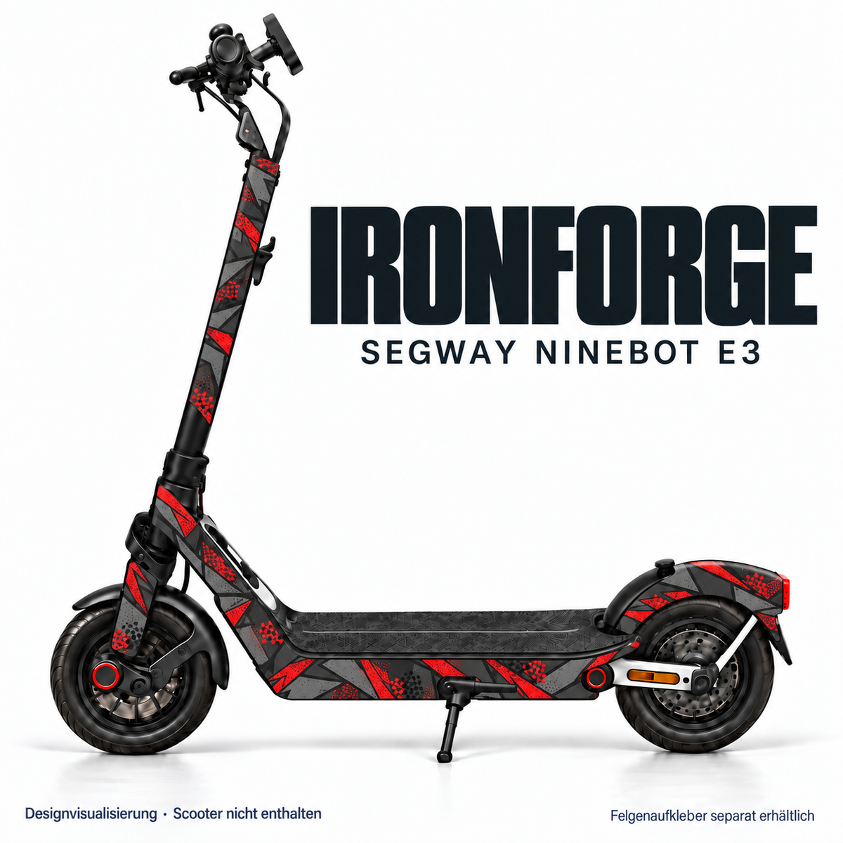 IRONFORGE Skin für Segway Ninebot E3. Felgenaufkleber separat erhältlich.