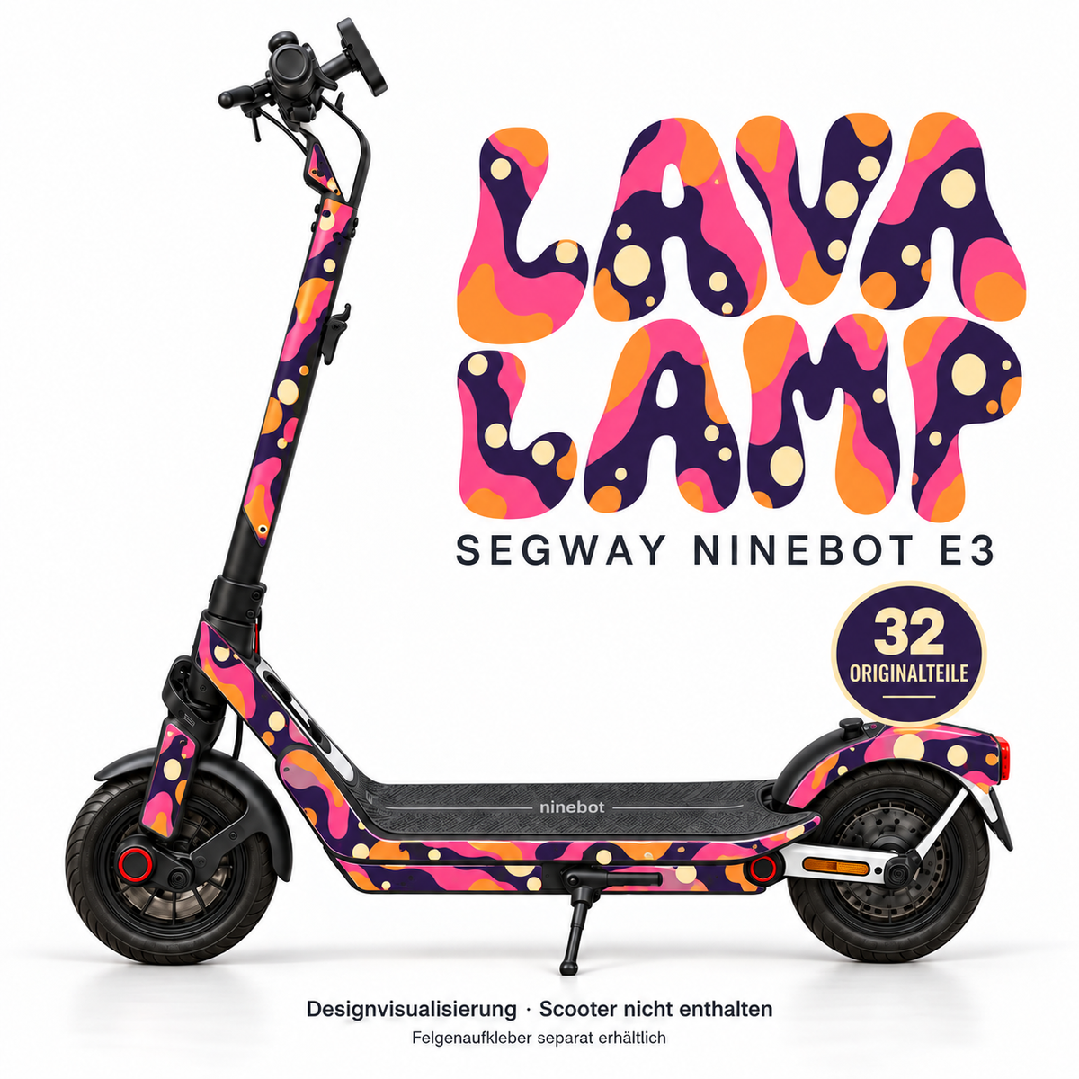 LAVA LAMP Skin für Segway Ninebot E3. Felgenaufkleber separat erhältlich.