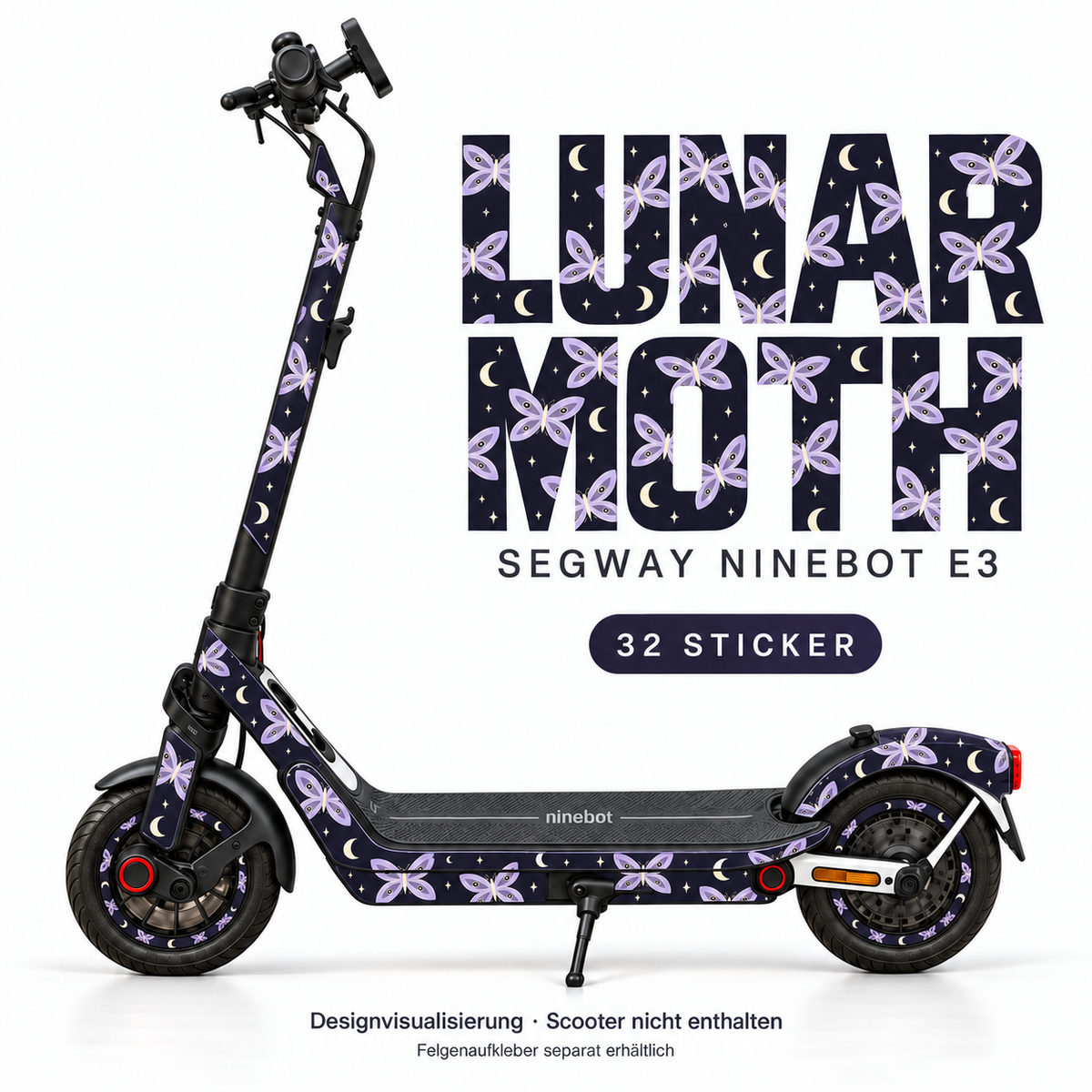 LUNAR MOTH Skin für Segway Ninebot E3. Felgenaufkleber separat erhältlich.