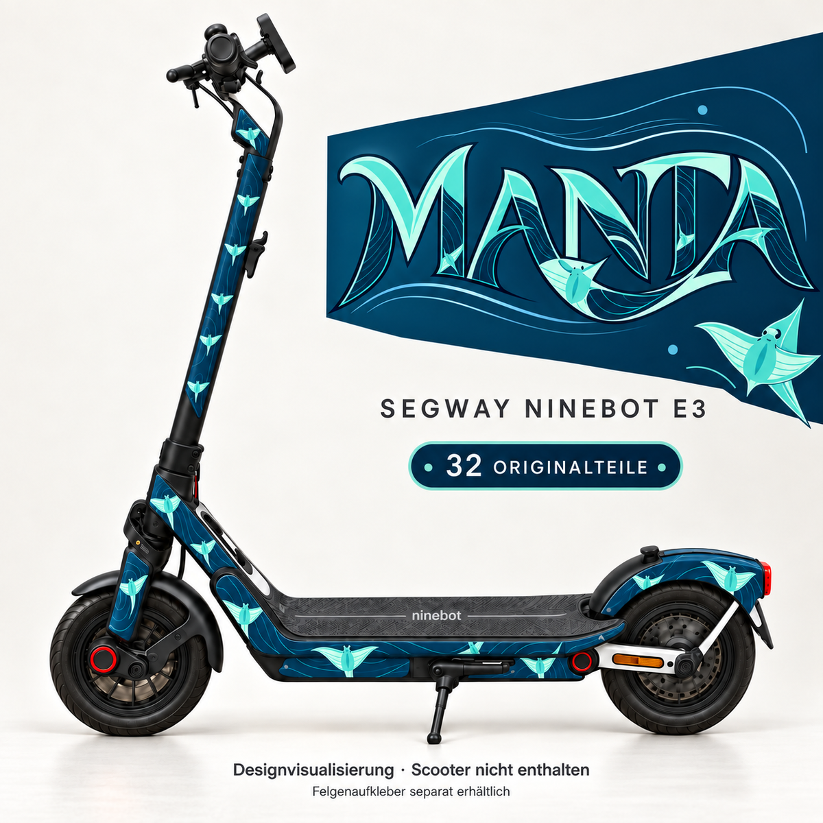 MANTA Skin für Segway Ninebot E3. Felgenaufkleber separat erhältlich.