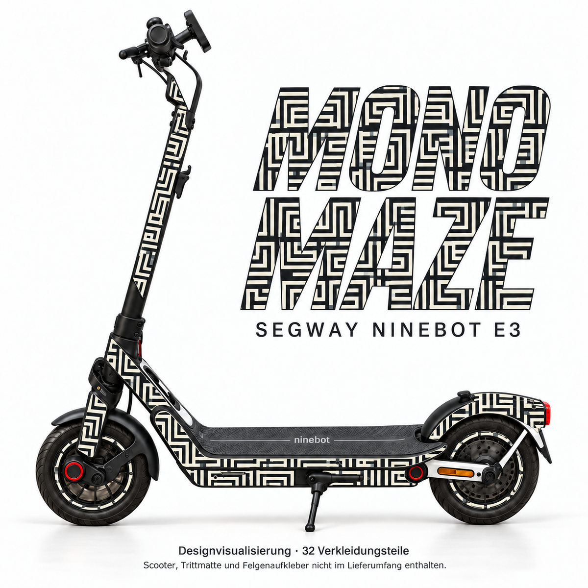 MONO MAZE Skin für Segway Ninebot E3. Felgenaufkleber separat erhältlich.