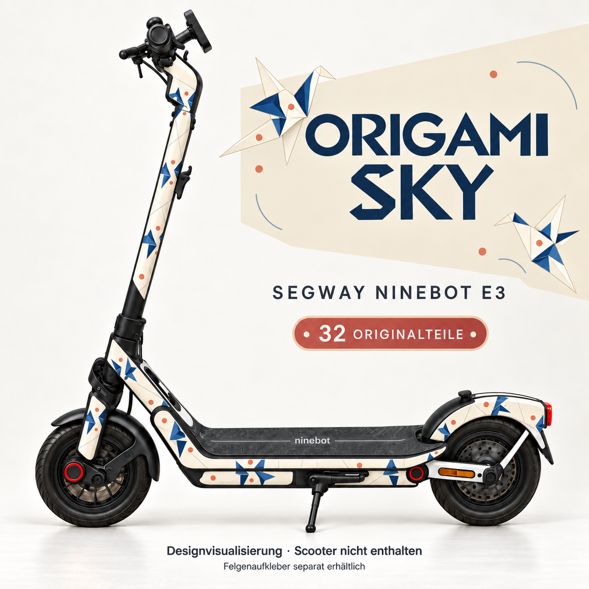 ORIGAMI SKY Skin für Segway Ninebot E3. Felgenaufkleber separat erhältlich.