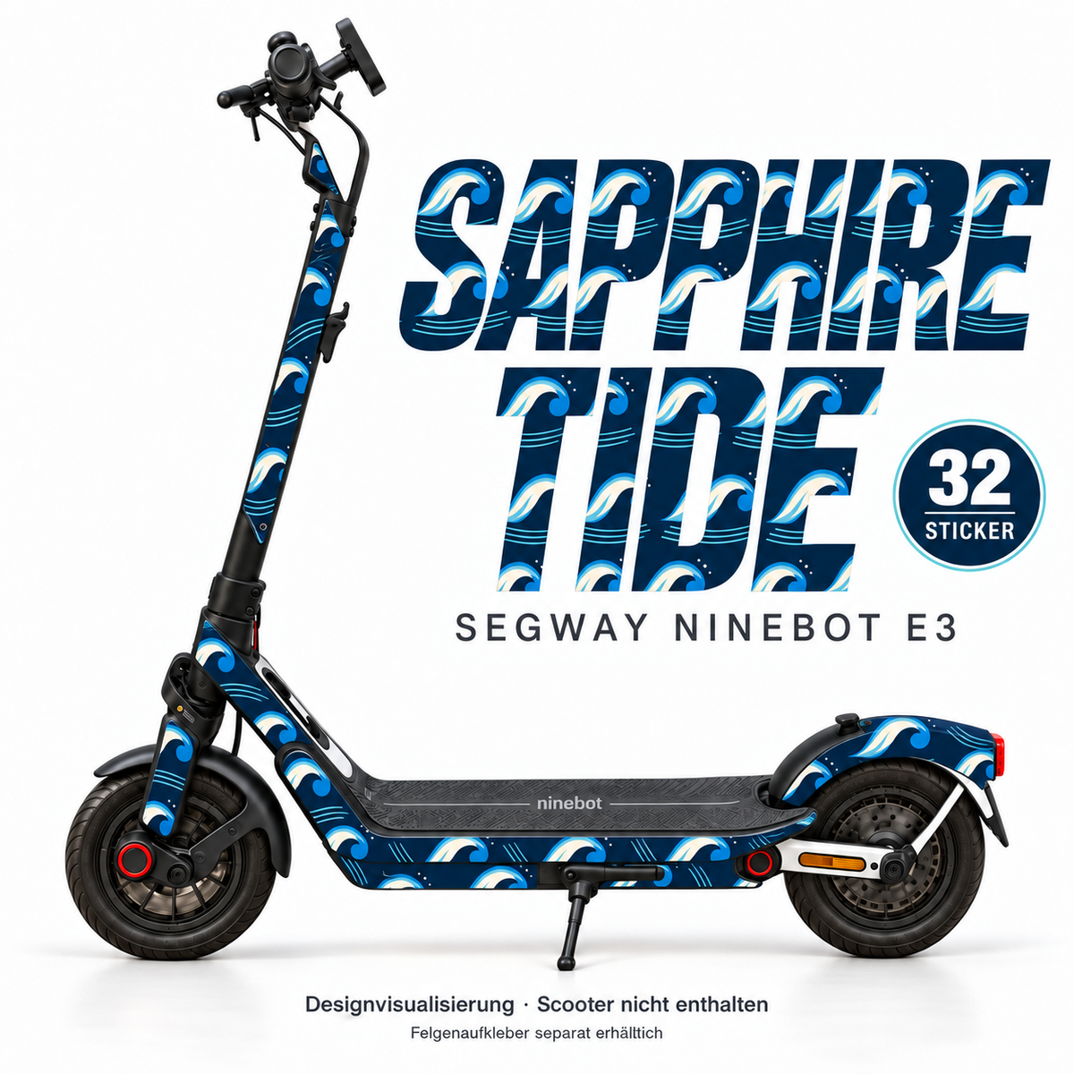 SAPPHIRE TIDE Skin für Segway Ninebot E3. Felgenaufkleber separat erhältlich.