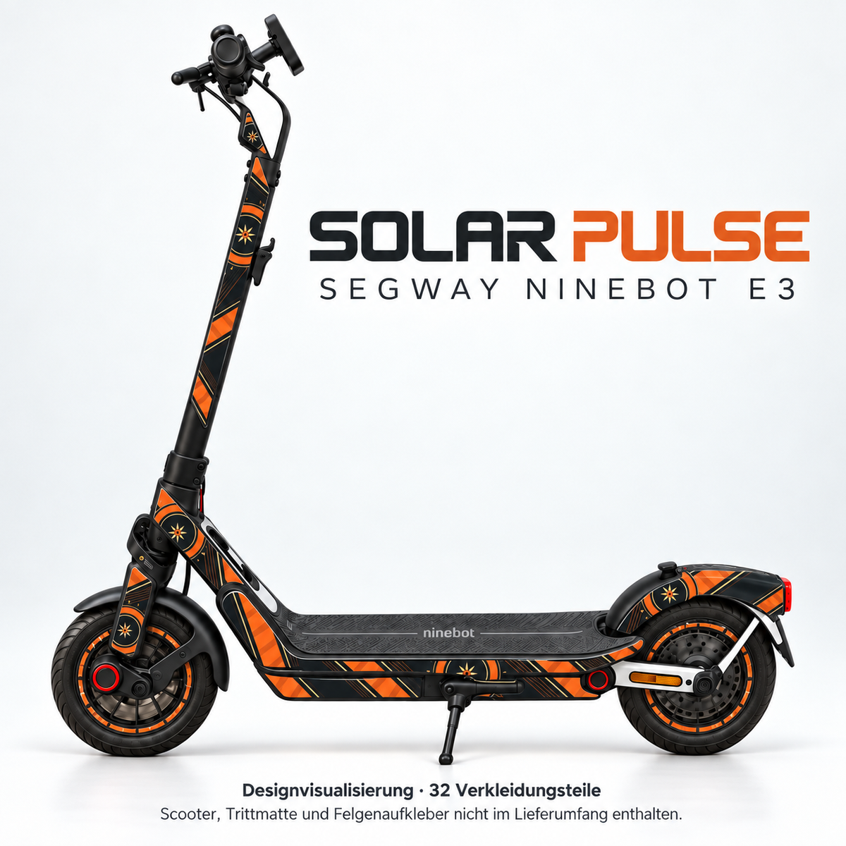 SOLAR PULSE Skin für Segway Ninebot E3. Felgenaufkleber separat erhältlich.