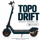 TOPO DRIFT Skin für Segway Ninebot E3. Felgenaufkleber separat erhältlich.